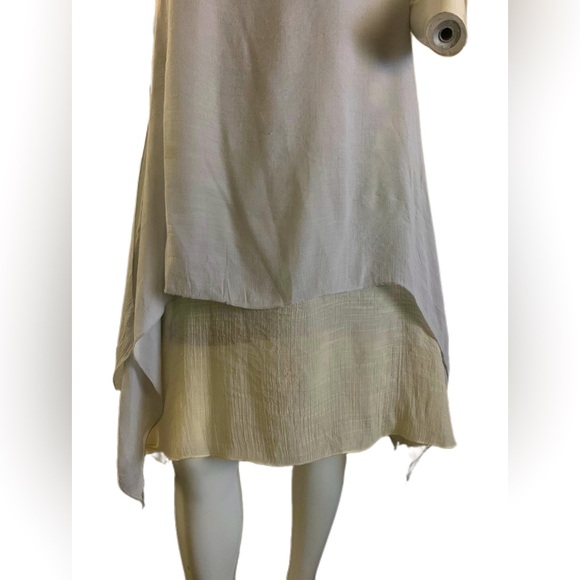 Womens V Neck Short Sleeve Midi Dress Asymmetric Layered Retro Loose Fit Soft . - Picture 3 of 11